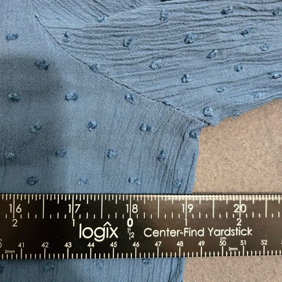 LOFT Petite Women M Blue Button-Up Pleated Chest Blouse Textured - Picture 10 of 11